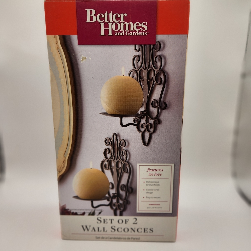 NIB Better Homes & Gardens Bronze Finished Metal Scroll Wall Sconces, Set of 2